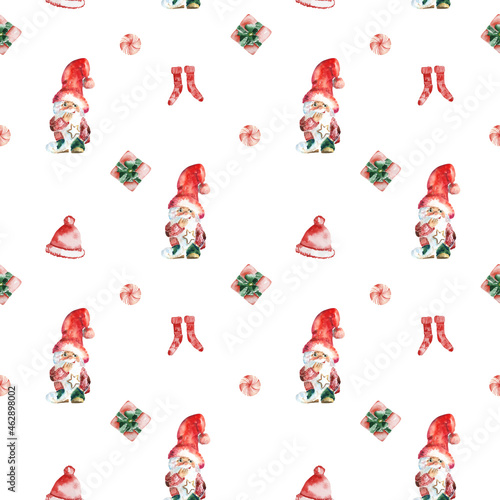 Watercolor cute christmas pattern for fabric. My first Christmas decor pattern. Green and red christmas essentials. Holiday kids repeat pattern