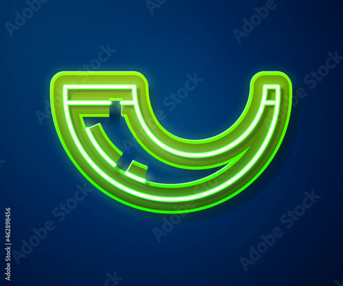 Glowing neon line Traditional ram horn, shofar icon isolated on blue background. Rosh hashanah, jewish New Year holiday traditional symbol. Vector
