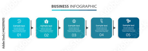 Business infographic design template with 5 options, steps or processes. Can be used for workflow layout, diagram, annual report, web design  