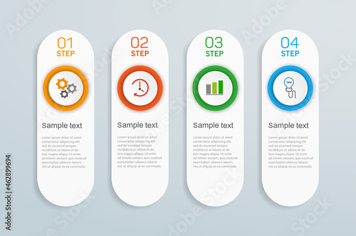 Infographic design business template with 4 options, steps. Can be used for workflow layout, diagram, annual report, web design. Vector eps 10 