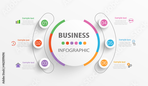 Infographic design business template with 6 options, steps. Can be used for workflow layout, diagram, annual report, web design.  Vector eps 10