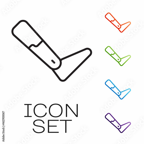 Black line Prosthesis leg icon isolated on white background. Futuristic concept of bionic leg, robotic mechanical leg. Set icons colorful. Vector