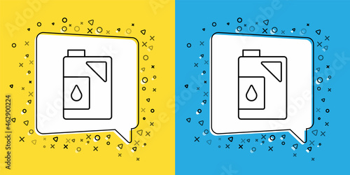 Set line Canister for motor machine oil icon isolated on yellow and blue background. Oil gallon. Oil change service and repair. Engine oil sign. Vector
