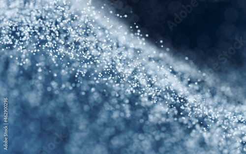 Colored particles with blue background, 3d rendering.