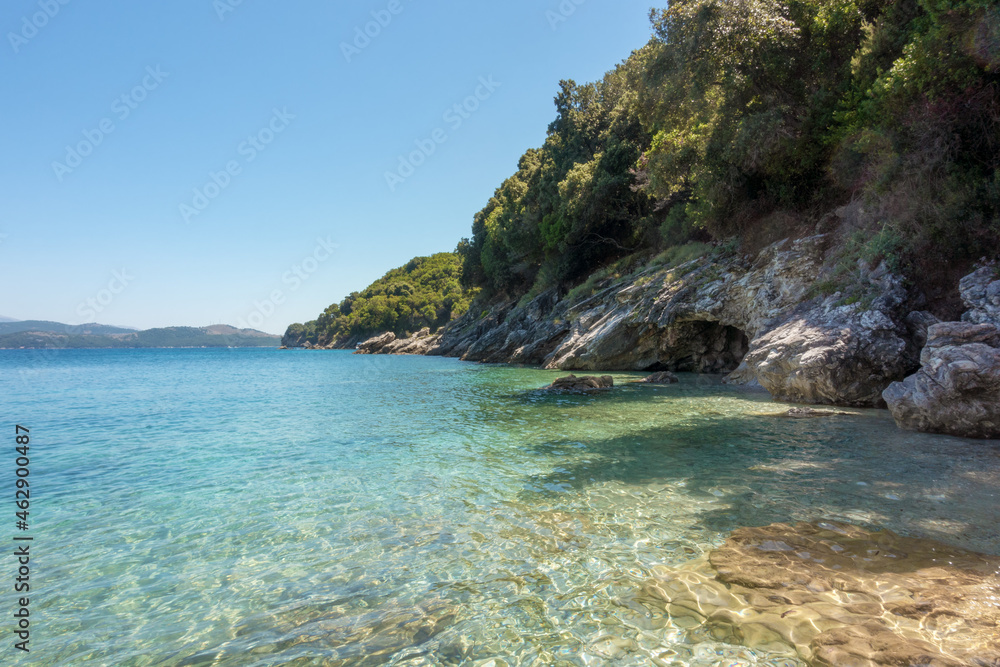 Amazing scenery by the sea in Erimitis forest, north-east Corfu, Greece