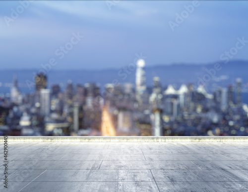 Empty concrete dirty rooftop on the background of a beautiful blurry San Francisco city skyline at night, mock up © Pixels Hunter