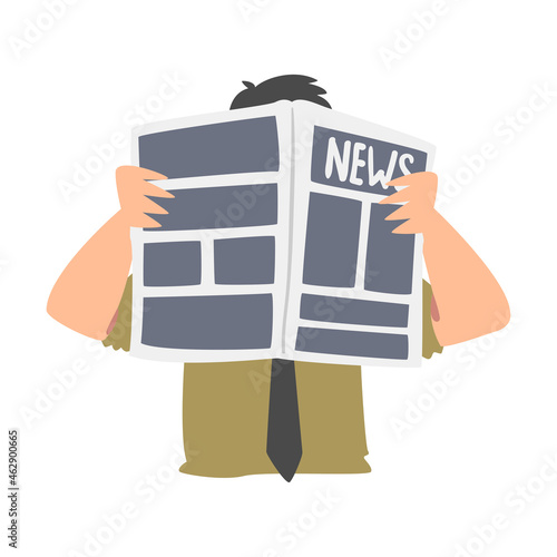Man Character Gathering News Reading Newspaper Vector Illustration