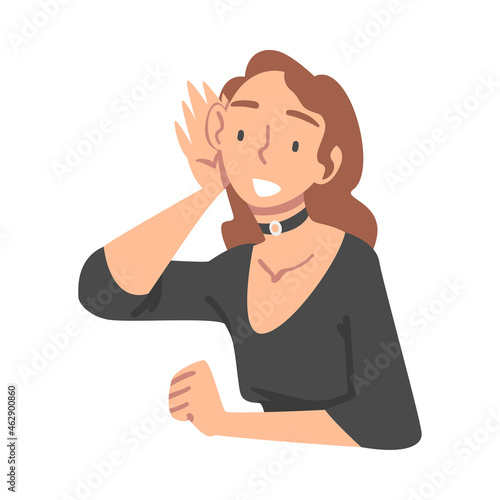 Woman Character Gathering News Listening to Somebody Vector Illustration