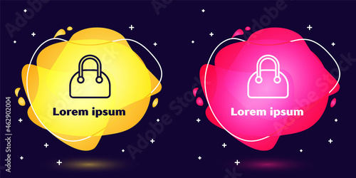 Set line Handbag icon isolated on blue background. Female handbag sign. Glamour casual baggage symbol. Abstract banner with liquid shapes. Vector