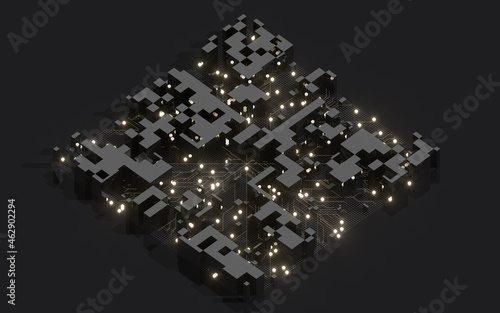 Cubes and abstract geometries, 3d rendering.