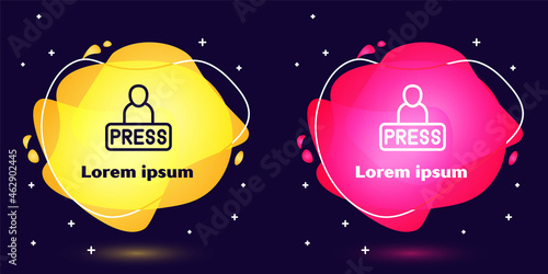Set line Journalist news reporter icon isolated on blue background. Abstract banner with liquid shapes. Vector