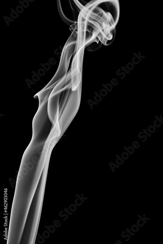 Swirly movement of white smoke on black background, looks like an abstract art