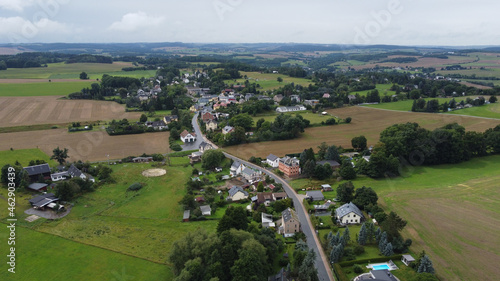 Aerial shot of a small town in the countryside photo