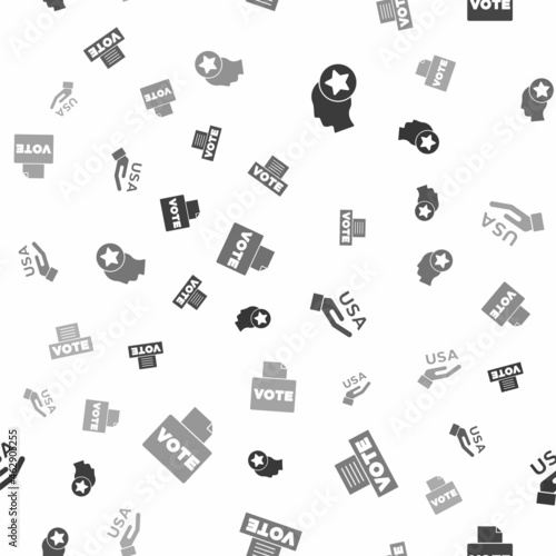 Set USA Head, Vote box, Independence day and on seamless pattern. Vector