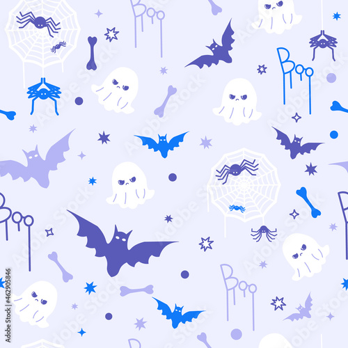 Cute funny Halloween concept seamless pattern. Vector hand drawn cartoon kawaii character illustration icon. Cute kawaii web, spider, ghost, bat cartoon seamless pattern concept