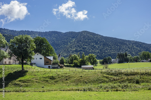 Resort village of Autrans. Autrans located on Vercors Plateau in Vercors Regional Natural Park some 10 km west of Grenoble. Autrans, Auvergne-Rhone-Alpes, France. photo