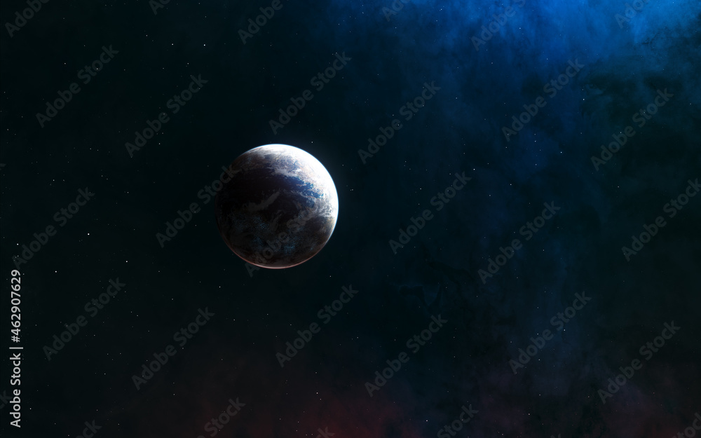 Lonely planet in deep space. Science fiction. Elements of this image furnished by NASA
