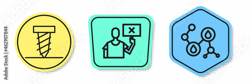 Set line Rotating drill digging a hole, Nature saving protest and Molecule oil. Colored shapes. Vector