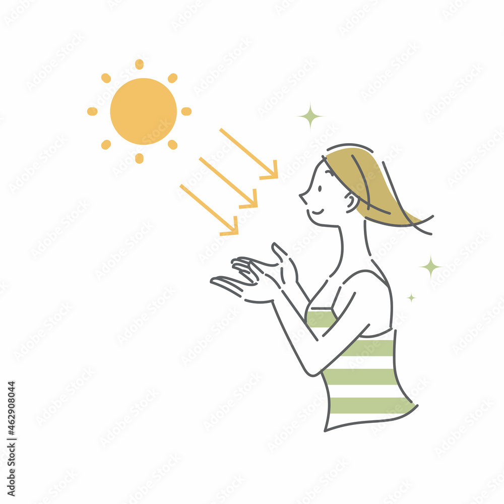 太陽の光を浴びる女性 シンプルでお洒落な線画イラスト Stock Vector Adobe Stock