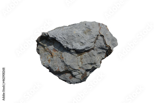 Raw specimen of black shale sedimentary rock isolated on white background.