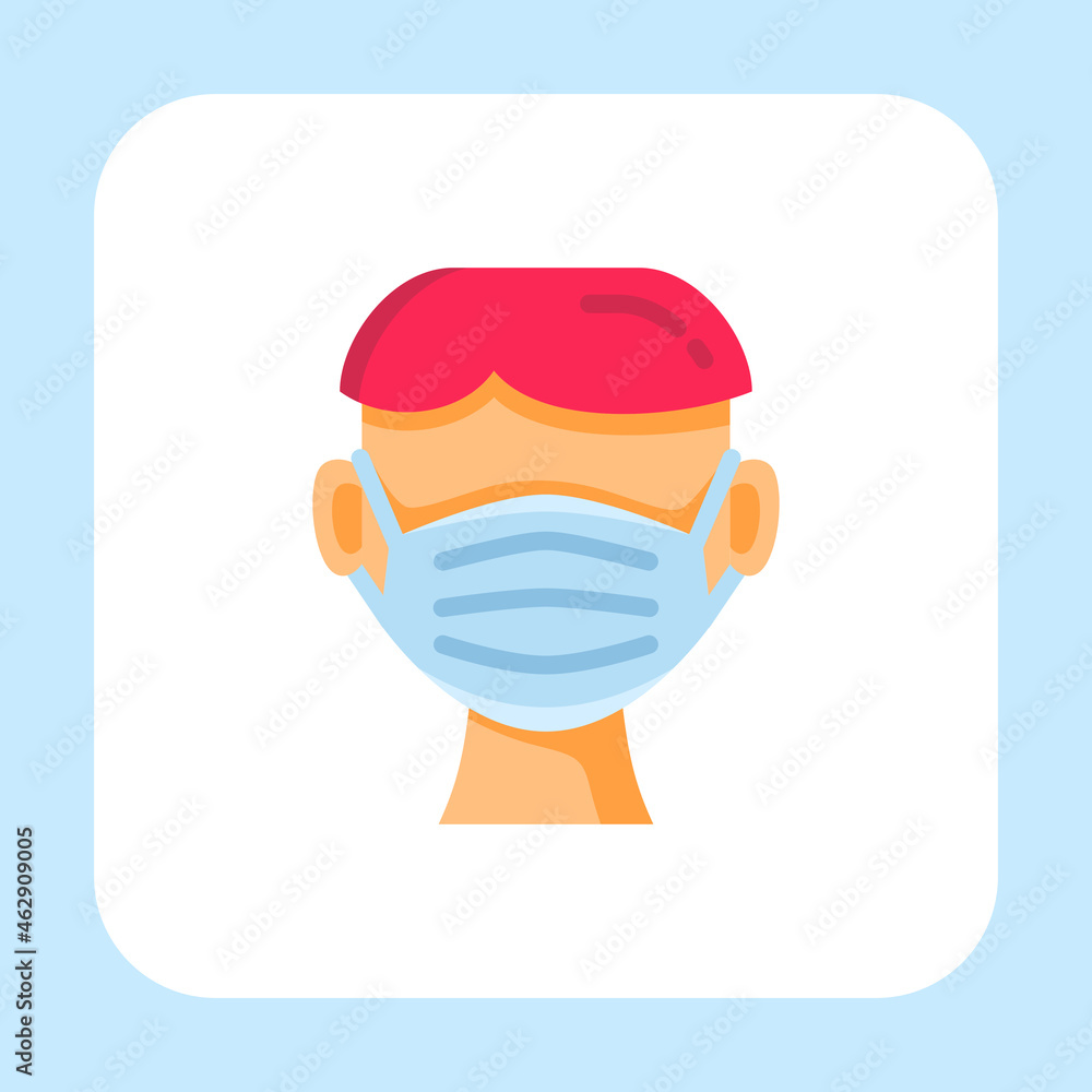 Man wearing a mask icon vector with flat color style isolated on white background. Vector illustration head sign symbol icon concept for medical, covid-19, web, apps, technology and project