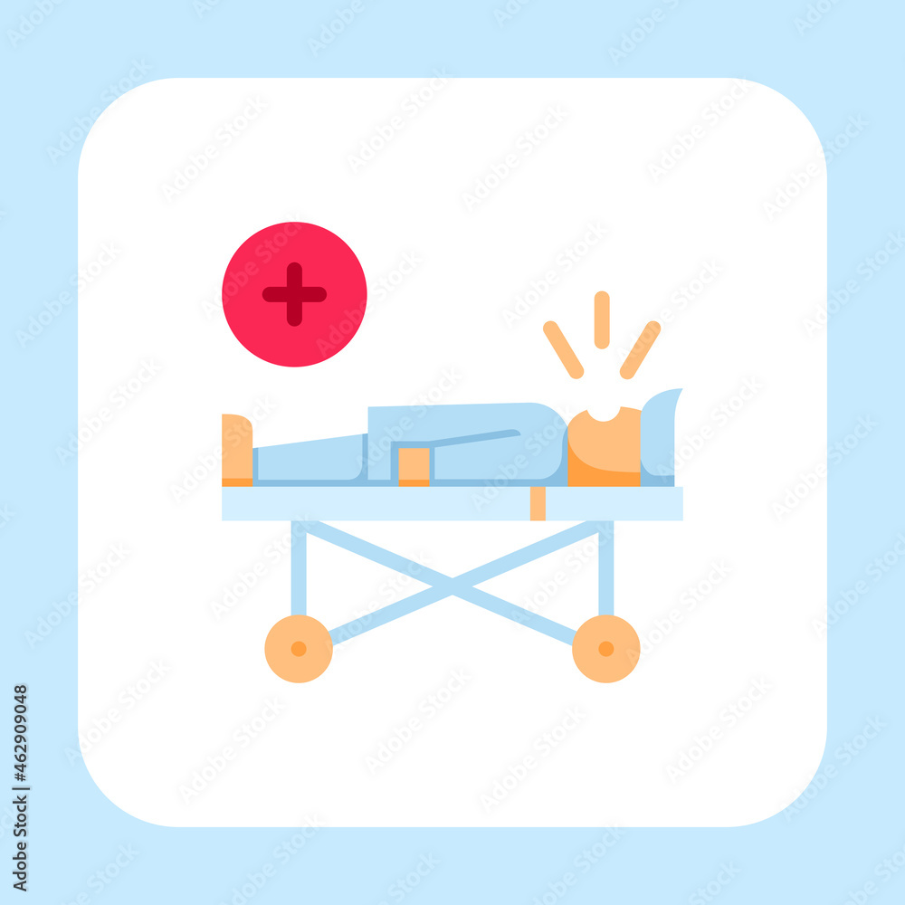 Patient in sick bed icon vector with flat color style isolated on white background. Vector illustration man sign symbol icon concept for medical, hospital, web, apps, technology and project Patient in sick bed icon vector with flat color style isolated on white background. Vector illustration man sign symbol icon concept for medical, hospital, web, apps, technology and project