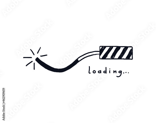 Fireworks loading bar. Doodle download bar painted striped firecracker. Vector Hand-drawn sketch with quote from below isolated on white background.