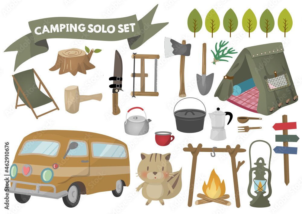 camping solo material sticker set,ソロキャンプ素材ステッカーセット,SVG