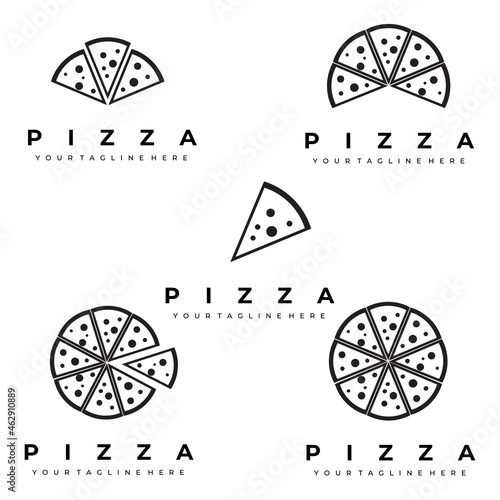 pizza logo set line art illustration design vector creative nature minimalist monoline outline linear simple modern