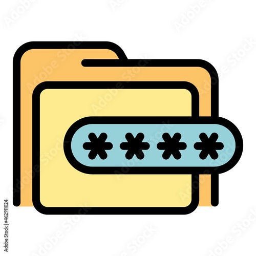 Password folder icon. Outline password folder vector icon color flat isolated