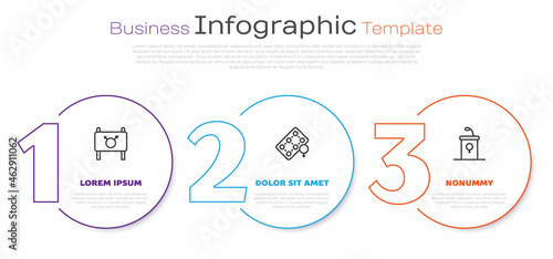 Set line Feminist activist, Packaging of birth control pills and Debate podium rostrum. Business infographic template. Vector