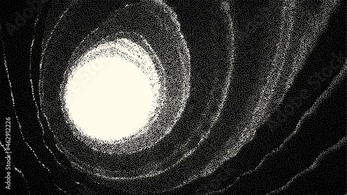 Retro styled docking corridor on space station or light at the end of tunnel concept for sci-fi poster or flyer. Gate or cave with dotwork style.