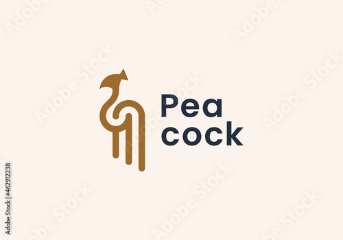 Peacock badge Logo design vector template Line outline style. Luxury Fashion Jewelry stylish Logotype icon.
