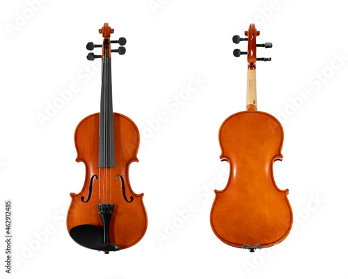 brown wooden violin isolated on white background