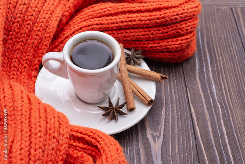 coffee, tea, lemon, autumn, forest, shop, window, windowsill, morning, cup, flatley, october, hot, leaves, cinnamon, sticks, delicious, seasoning, table, wooden, scarf, warm, concept, drink, yellow, l