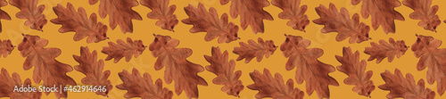 Panorama oak leaves pattern on a orange.