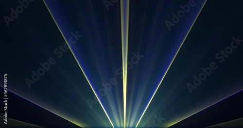 From the lower center point of the frame, glowing rays of blue hues fan out. Abstract motion graphics. Fractal animation. A beautiful decoration. Endless cycle