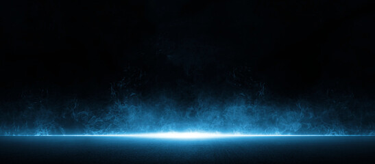 Dark street asphalt abstract dark blue background, empty dark scene, the flame is burning with smoke float up the interior texture for display products