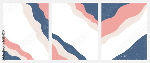 Set of 3 Grunge Geometric Vector Layouts. Drak Blue, Pink and Beige Freehand Stripes Isolated on a White Background. Simple Abstract Vector Prints Ideal for Layout, Cover.