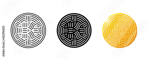 Initial letter K cryptocurrency gold coin Logo. Digital company logotype design concept. Vector crypto currency eps symbol set