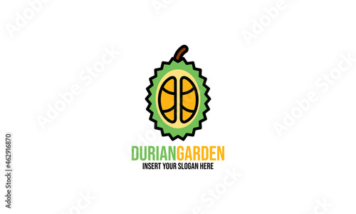 Half fresh durian icon and logo design template. Tropical fruits illustration.