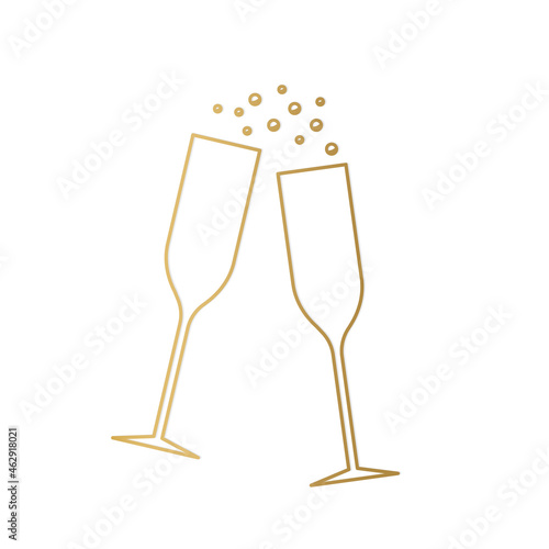 golden champagne glasses, cheers, New Year Eve- vector illustration