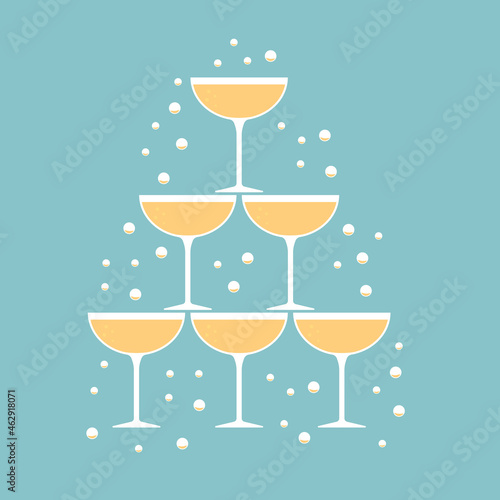 champagne glass pyramid, cheers, New Year Eve- vector illustration
