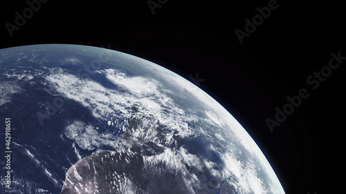 Concept 13-P1 Beautiful Scenery of Realistic Planet Earth from Space with Atmospheric Clouds. High detailed 3D rendering.