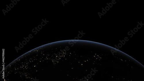Concept 14-P1 Beautiful Scenery of Realistic Planet Earth from Space with Atmosphere and City Lighting Effects at Night. High detailed 3D rendering.
