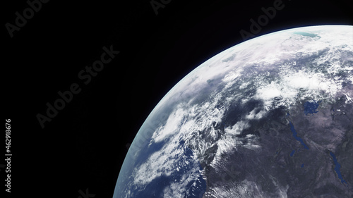 Concept 17-P1 Beautiful Scenery of Realistic Planet Earth from Space with Atmospheric Clouds. High detailed 3D rendering.