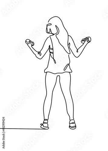 One continuous line drawing, exercise time for lifting weights