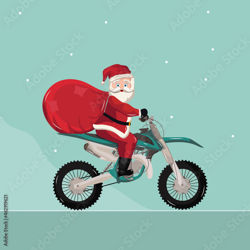 santa claus riding motorcycle delivering gifts