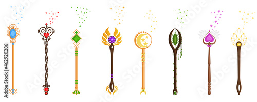 Magic Wands Set. Various wizards of magic wand vector illustration flat design