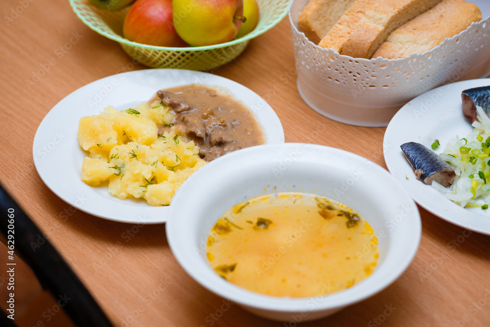Food in the dining room. Russian national food. Food in the dining room. Russian national food.